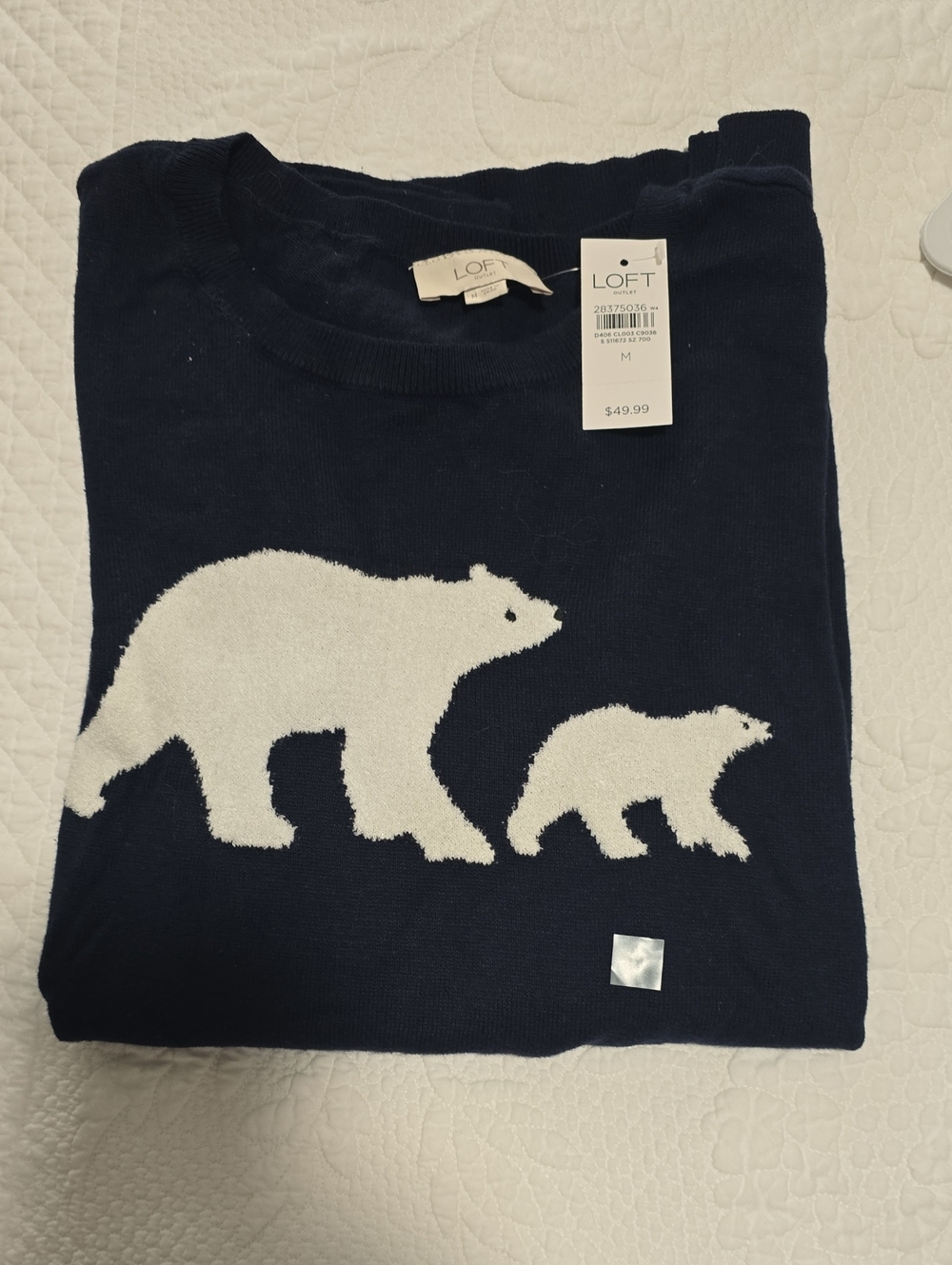 LOFT Navy Sweater with White Polar Bear Motif - Men's Crewneck